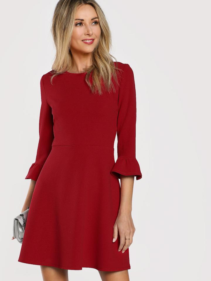 Shein Ruffle Cuff Fit And Flare Dress