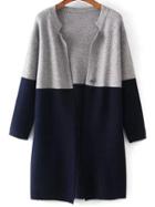 Shein Grey Navy Long Sleeve Loose Knit Cardigan