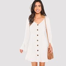Shein Split Bell Cuff Button Front Dress