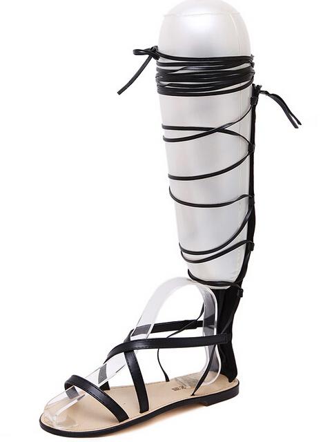 Shein Black Lace Up Pu Sandals