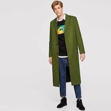 Shein Men Notch Collar Split Hem Single Breasted Coat