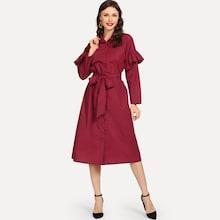 Shein Ruffle Sleeve Belted Shirt Dress
