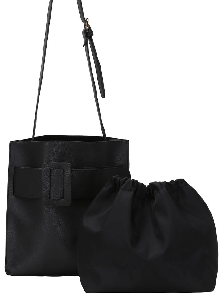 Shein Square Buckle Belt Shoulder Bag - Black