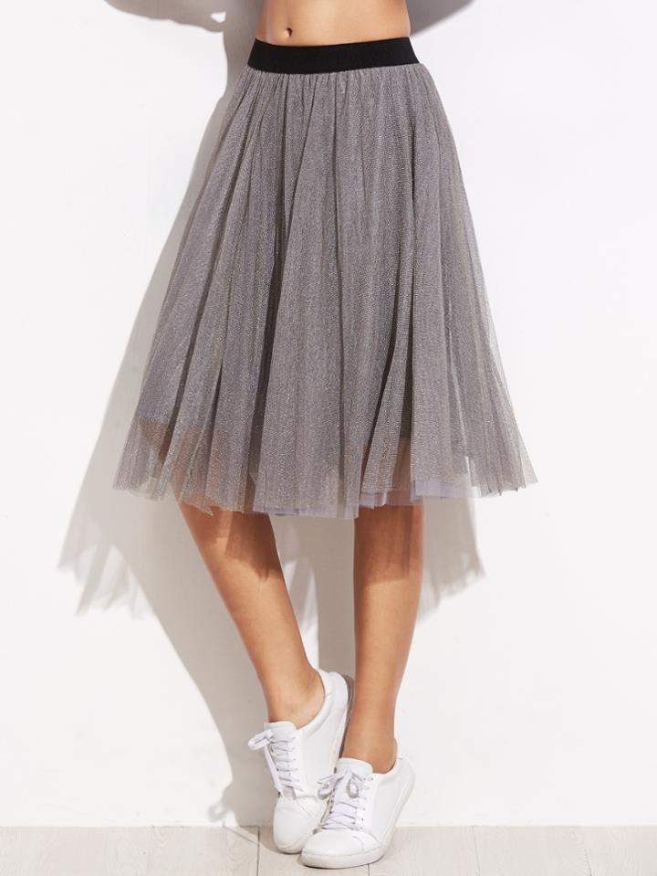 Shein Sheer Mesh Contrast Elastic Waist Skirt