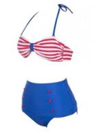 Rosewe Hot Stripes Tops With Deep Blue Thong Swimwear