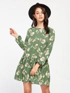 Shein Allover Flower Print Lantern Sleeve Drop Waist Dress