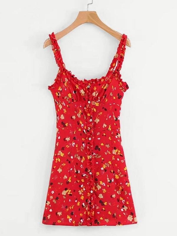 Shein Frill Trim Calico Print Cami Dress