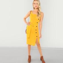 Shein Waist Belted Button Front Split Dress