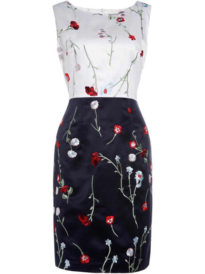 Shein White Black Flowers Embroidered Shetah Dress