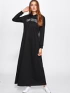 Shein Embroidered Patch Detail Maxi Hoodie Dress
