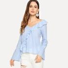 Shein Open Shoulder Asymmetrical Neck Ruffle Shoulder Top