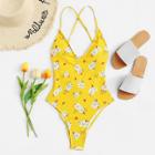 Shein Criss Cross Floral Swimsuit
