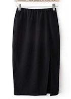 Rosewe Latest Split Design Solid Black Knee Length Skirts