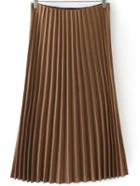 Shein Elastic Waist Pleated Khaki Skirt