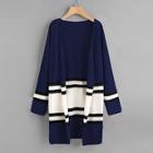 Shein Contrast Striped Open Front Knit Coat