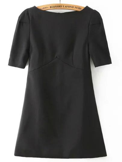 Shein Black Boat Neck Short Sleeve Dress