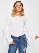 Shein Bow Tie Exaggerated Fluted Sleeve Keyhole Back Top