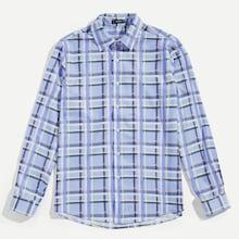 Shein Men Plaid Print Curved Hem Shirt