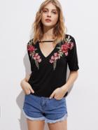 Shein Symmetry Embroidered Caged T-shirt