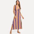 Shein Plunge Neck Sleeveless Striped Dress