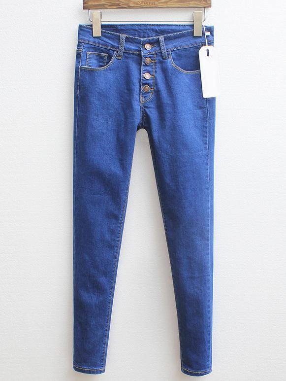 Shein Blue Single Breasted Denim Pant