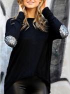Shein Black Dip Hem Sparkely Glittery Cozy Costume Loose T-shirt