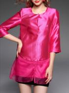 Shein Hot Pink Contrast Organza Embroidered Coat