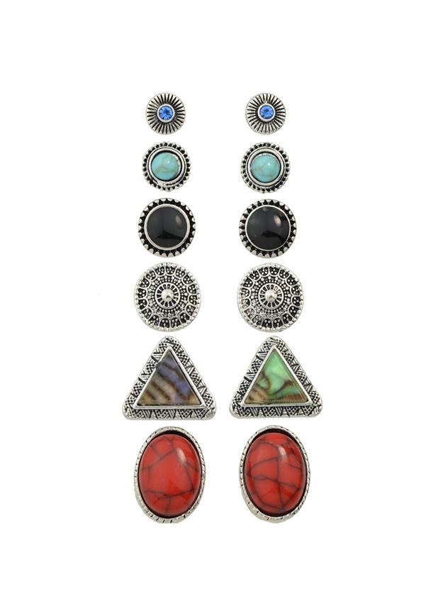 Shein Vintage Imitation Turquoise Round Triangle Stud Earrings