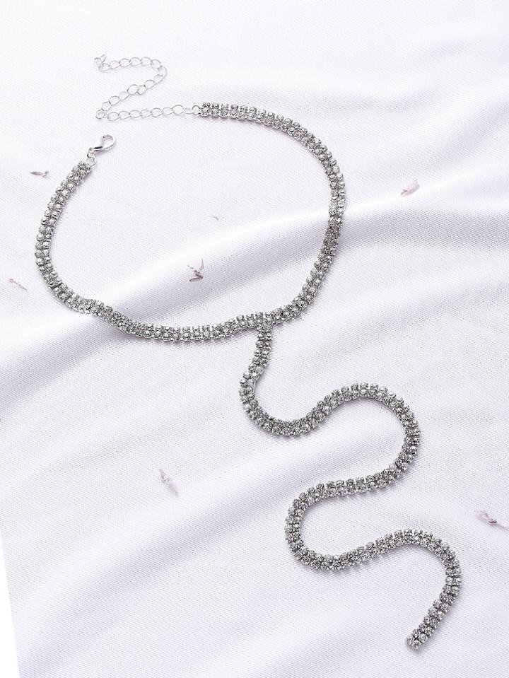 Shein Silver Rhinestone Design Y Necklace