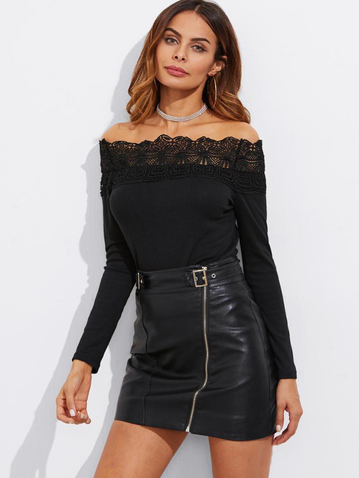 Shein Scallop Lace Applique Bardot Tee