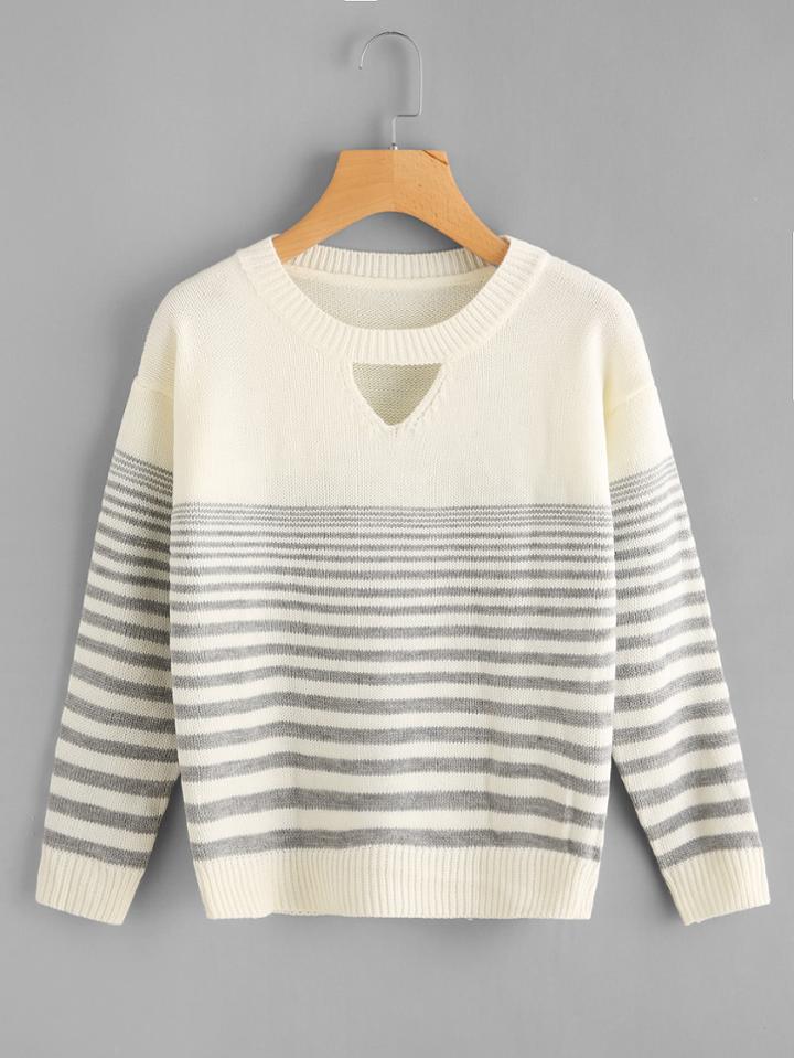 Shein V Cut Striped Knit Sweater