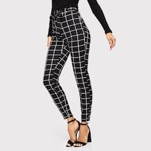 Shein Skinny Grid Pants With Belt