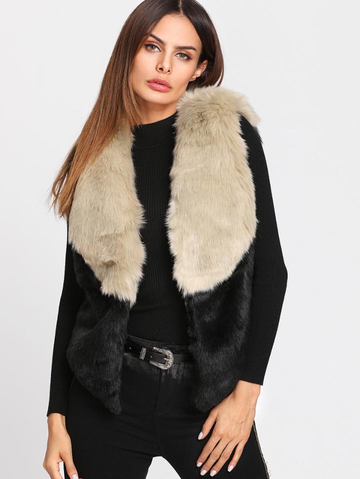 Shein Color Block Faux Fur Vest