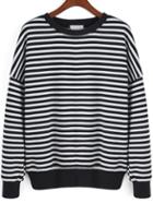 Shein Black White Round Neck Striped Sweatshirt