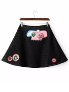 Shein Black Cartoon Print Grid Flare Skirt