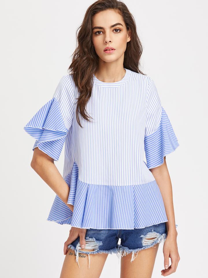 Shein V Cutout Surplice Back Striped Ruffle Top