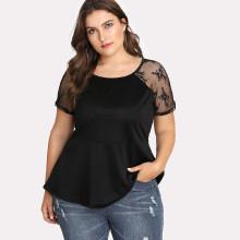 Shein Plus Lace Raglan Sleeve Peplum Top