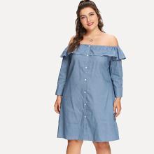 Shein Plus Off-shoulder Ruffle Hem Denim Dress