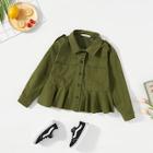 Shein Girls Button Up Pocket Front Peplum Jacket