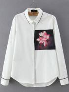 Shein White Contrast Trims Floral Blouse