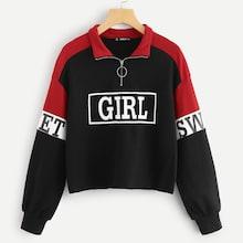 Shein O-ring Zip Front Letter Sweatshirt