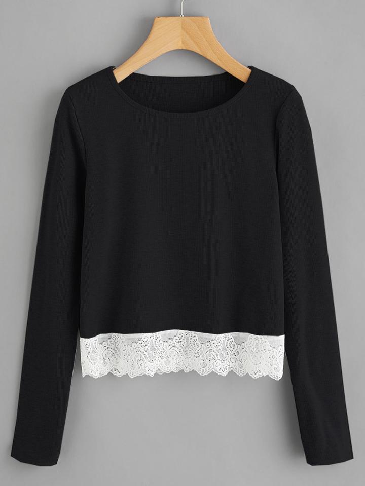 Shein Contrast Lace Hem T-shirt