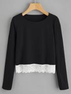 Shein Contrast Lace Hem T-shirt
