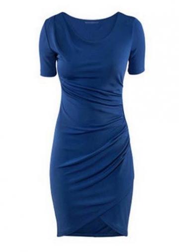 Rosewe Simple Women Blue Polyester Round Neck Bodycon Dress