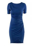 Rosewe Simple Women Blue Polyester Round Neck Bodycon Dress