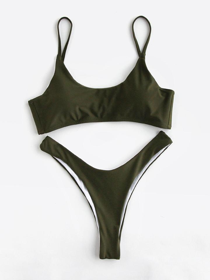 Shein Army Green High Leg Bikini Set