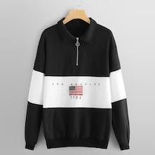 Shein Quarter Zip Letter And Flag Print Sweatshirt