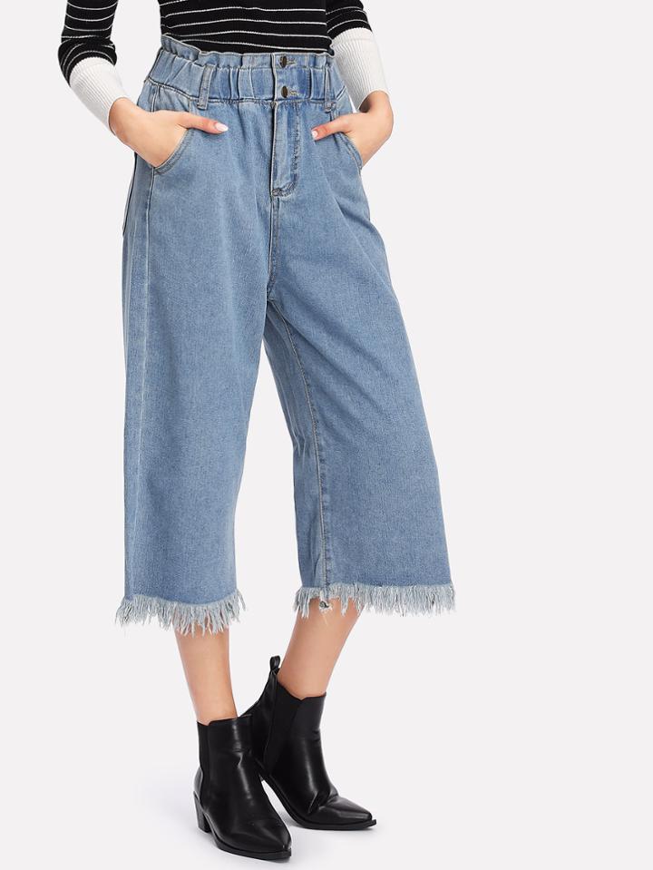Shein Frayed Hem Wide Leg Crop Jeans