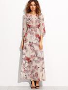 Shein Floral Print Mesh Back Dress With Zipper