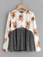 Shein Dot Crochet Neck Cut And Sew T-shirt